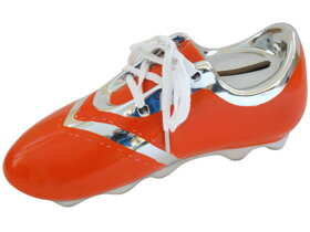 Ceramiczna skarbonka pomarańczowy but piłkarski