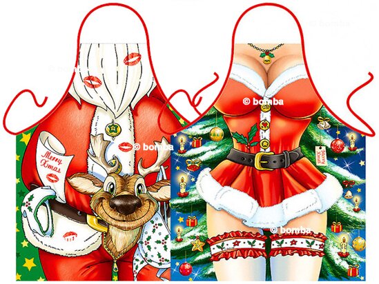 Fartuchy Święty Mikołaj z reniferem i Mikołajka