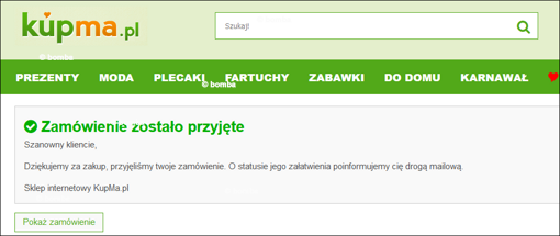 Wiadomość o złożeniu zamówienia