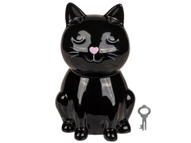 Czarna ceramiczna skarbonka w kształcie kota