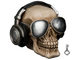 Skarbonka czaszka ze słuchawkami i okularami