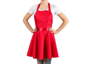 Czerwony fartuch kuchenny w kształcie sukienki