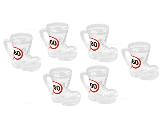 Szklane kieliszki w kształcie butów dla 60-latków