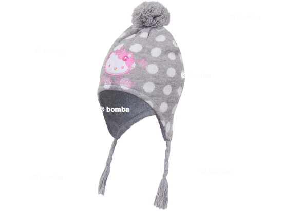 Szara czapka z pomponem Hello Kitty - rozmiar 48