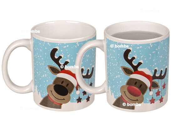 Magiczny kubek renifer z czerwonym nosem