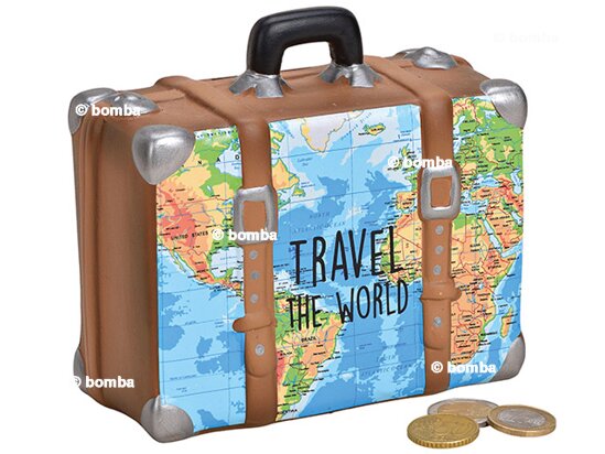 Skarbonka walizka podróżna z mapą świata