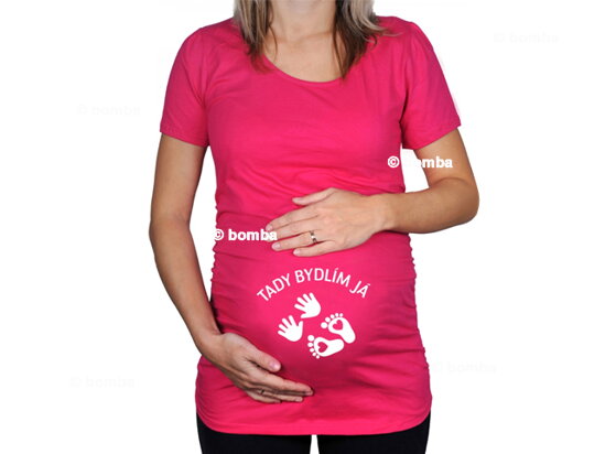 Różowa koszulka ciążowa Mieszkam tutaj CZ