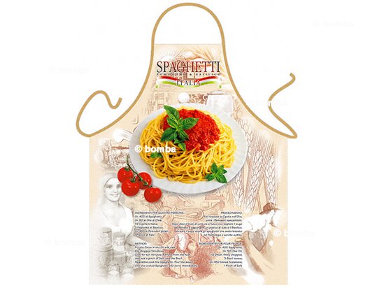 Fartuch ze spaghetti i bazylią